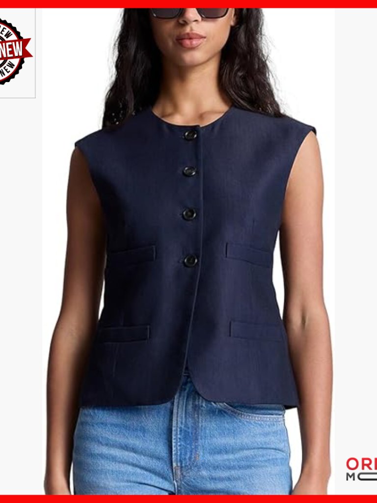 Sleeveless Structured Vest With Button Closure And Pockets